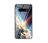 MadBee Coque pour Samsung Galaxy S10 Plus [avec Film de Protection écran],Coque avec Revêtement Arrière en Verre Trempé avec Motif Ciel étoilé+ TPU Silicone Souple Case Cover (Ciel étoilé Lumineux)