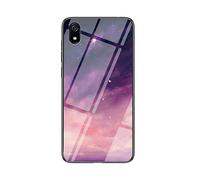 MadBee Coque pour Xiaomi Redmi 7A [avec Film de Protection écran],Coque avec Revêtement Arrière en Verre Trempé avec Motif Ciel étoilé+ TPU Silicone Souple Anti Choc Case Cover (Ciel étoilé Violet)