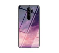 MadBee Coque pour Xiaomi Redmi Note 8 Pro [avec Film de Protection écran],Coque avec Revêtement Arrière en Verre Trempé avec Motif Ciel étoilé+ TPU Silicone Souple Case Cover (Ciel étoilé Violet)