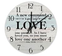 Madcolitote A New Command I Give You Love One Another Horloge murale en bois avec verset de la Bible 30,5 cm Horloge murale chrétienne à piles avec citation silencieuse de Jésus Décoration pour bureau