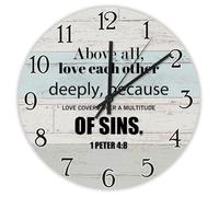 Madcolitote Above All Love Each Other Deeply Because Love Covers over A Multitude of Sins Horloge murale en bois avec verset de la Bible de Jésus 38,1 cm Décoration religieuse pour salon, chambre à