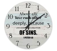 Madcolitote Above All Love Each Other Deeply Because Love Covers over A Multitude of Sins Horloge murale en bois avec verset de la Bible 30,5 cm Décoration religieuse pour chambre à coucher, salon