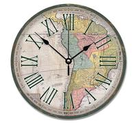 Madcolitote Ancienne carte du monde Horloge murale en bois de pin grain d'Europe médiévale Grande horloge murale en bois de 30,5 cm Décoration de plage antique Salon Chambre Cuisine Cadeau de Noël