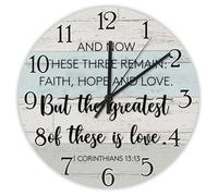 Madcolitote And Now These Three Remain Horloge murale en bois avec verset de la Bible Fonctionne à piles 30,5 cm Silencieux sans tic-tac Décoration religieuse pour bureau, école, salle de bain