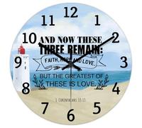 Madcolitote And Now These Three Remain Horloge murale en bois avec verset de la Bible Grande horloge murale chrétienne à piles 38,1 cm Décoration religieuse chrétienne silencieuse pour bureau, école