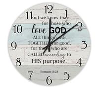Madcolitote And We Know That for Those Who Love God Horloge murale en bois avec verset de la Bible Fonctionne avec piles 38,1 cm Décoration murale chrétienne pour cuisine, salon, chambre à coucher