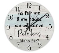 Madcolitote As For Me & My House We Will Serve Horloge murale en bois avec verset de la Bible Horloge murale chrétienne Fonctionnement à piles 30,5 cm Citation silencieuse de Jésus Décoration pour