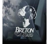 Madcolitote Autocollant pour fenêtre de voiture Breton on Board - Épagneul breton à bord - En vinyle - Personnalisable