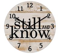 Madcolitote Be still And Know Horloge murale en bois avec verset de la Bible 38,1 cm Horloge murale à piles Sans tic-tac Décoration religieuse pour salon, chambre à coucher, bureau