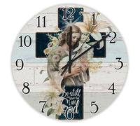 Madcolitote Be still And Know That I Am God Horloge murale en bois avec verset de la Bible Horloge décorative à piles 25,4 cm sans tic-tac Jésus Décoration pour chambre à coucher, salon, bureau