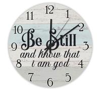 Madcolitote Be still And Know That I Am God Psaum 46 10 Horloge murale en bois avec verset de la Bible 30,5 cm Grande horloge murale citation religieuse Décoration artistique pour salon, chambre à