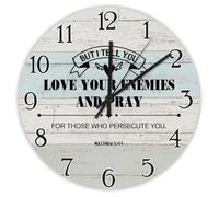 Madcolitote But I Tell You Love Your Enemies Horloge murale en bois avec verset de la Bible 38,1 cm Grande horloge murale à piles Décoration religieuse chrétienne silencieuse pour salon, chambre à