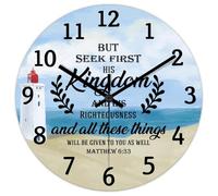 Madcolitote But Seek First His Kingdom And His Righteousness Horloge murale ronde avec verset de la Bible 38,1 cm Décoration d'intérieur chrétienne pour salon, cuisine, chambre à coucher, salle de