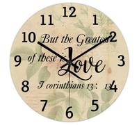 Madcolitote But The Greatest of These Is Love I Corinthians 13-13 Horloge murale en bois avec verset de la Bible - Grande horloge murale à piles - 25,4 cm - Citation de Jésus - Décoration pour salon