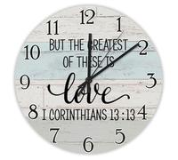 Madcolitote But The Greatest of These Is Love I Corinthians 13-13 Horloge murale en bois avec verset de la Bible de Jésus 25,4 cm Horloge murale à piles Décoration religieuse pour chambre à coucher