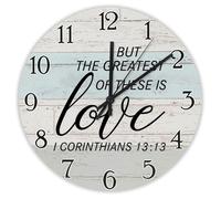 Madcolitote But The Greatest of These Is Love I Corinthians 13-13 Horloge murale verset de la Bible 30,5 cm Grande horloge murale de ferme chrétienne décoration d'intérieur pour salon, cuisine