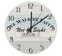 Madcolitote Corinthians57 Horloge murale à piles avec verset biblique 25,4 cm We Walk by Faith Not by Sight Corinthians57 - Décoration d'intérieur pour la maison, la cuisine, le bureau, l'école, la