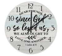 Madcolitote Dear Friends since God So Loved Us Horloge murale en bois avec verset de la Bible 38,1 cm Horloge murale chrétienne à piles sans tic-tac Décoration religieuse pour bureau, école, salle de