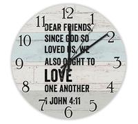 Madcolitote Dear Friends since God So Loved Us Horloge murale en bois avec verset de la Bible de Jésus 25,4 cm Horloge murale à piles silencieuse sans tic-tac Citation de Jésus Décoration pour salon