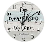 Madcolitote Do Everything in Love.1 Corinthians 16:14 Horloge murale avec verset de la Bible 25,4 cm Grande horloge murale à piles Décoration murale chrétienne pour salon, cuisine, chambre à coucher