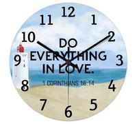 Madcolitote Do Everything in Love.1 Corinthians 16:14 Horloge murale en bois avec verset de la Bible Fonctionne avec piles 30,5 cm Sans tic-tac Décoration religieuse pour salon, chambre à coucher