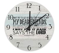 Madcolitote Don't Try to Get Revenge for Yourselves Horloge murale ronde de 25,4 cm avec verset de la Bible - Fonctionne avec piles - Décoration murale chrétienne pour la maison, la cuisine, le bureau