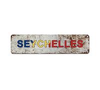 Madcolitote Drapeau des Seychelles - Panneau de rue personnalisé - Drapeau national des Seychelles - Plaque en métal - Souvenir de pays vintage - Art mural rustique - Cadeau pour ami étranger, voisin