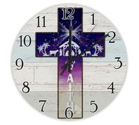 Madcolitote Faith Horloge murale en bois avec verset de la Bible - Horloge murale chrétienne à piles - 25,4 cm - Sans tic-tac - Décoration religieuse pour salon, chambre à coucher, bureau