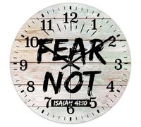 Madcolitote Fear Not Isaiha Horloge murale ronde de 25,4 cm avec verset de la Bible, fonctionne à piles, décoration murale chrétienne pour cuisine, chambre, salon, bureau