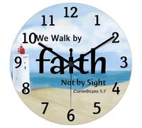Madcolitote Grande horloge murale avec verset de la Bible de Jésus 30,5 cm We Walk by Faith Not by Sight Corinthians 5:7 - Décoration d'intérieur pour chambre à coucher, salon, cuisine, école, salle
