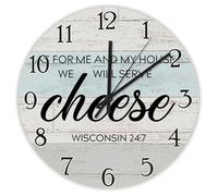 Madcolitote Grande horloge murale avec verset de la Bible de Jésus de 25,4 cm « As For Me & My House We Will Serve Cheese Wisconsin 24 7 1 » - Décoration d'intérieur pour cuisine, chambre à coucher