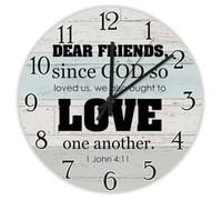 Madcolitote Grande horloge murale chrétienne en bois à piles 30,5 cm « Dear Friends since God So Loved Us » - Décoration d'intérieur pour cuisine, salon, chambre à coucher, salle de classe