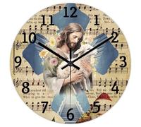 Madcolitote Grande horloge murale chrétienne en bois avec verset de la Bible, fonctionne à piles, 25,4 cm, crèche de Noël en forme de croix, décoration d'intérieur pour cuisine, chambre à coucher