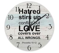 Madcolitote Grande horloge murale de 30,5 cm avec verset de la Bible - La haine attise le conflit mais l'amour couvre tous les mauvais horloges murales - Écriture chrétienne - Décoration d'intérieur