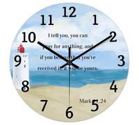 Madcolitote Grande horloge murale de 38,1 cm avec verset de la Bible de Jésus - Fonctionne avec piles « I Tell You Can Pray for Anything » - Décoration d'intérieur pour cuisine, chambre à coucher