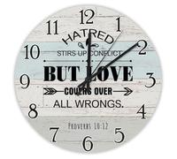 Madcolitote Grande horloge murale en bois avec citation de Jésus - 25,4 cm - La haine attise le conflit mais l'amour couvre le verset de la Bible de Jésus - Décoration de salon - Cadeau pour homme