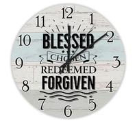 Madcolitote Grande horloge murale en bois avec citation religieuse - Fonctionne avec piles - 38,1 cm - Bénis choisi racheté pardonné - Décoration pour bureau, maison, anniversaire, pendaison de