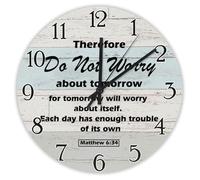 Madcolitote Grande horloge murale en bois avec verset de la Bible de Jésus - 30,5 cm - Ne vous inquiétez pas de demain - Décoration d'intérieur pour la maison, la cuisine, le bureau, l'école, la salle