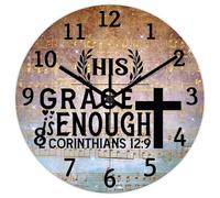 Madcolitote Grande horloge murale en bois avec verset de la Bible - Fonctionne avec piles - 25,4 cm - His Grace Is Enough 2 Corinthiens 10 9 - Décoration d'intérieur pour cuisine, chambre à coucher