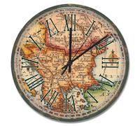 Madcolitote Grande horloge murale en bois de l'Europe médiévale avec motif carte du monde ancienne, fonctionne avec piles, 38,1 cm, décoration murale pour cuisine, chambre à coucher, salon, bureau