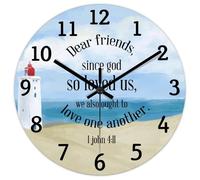 Madcolitote Grande horloge murale en bois « Dear Friends since God So Loved Us » - 25,4 cm - Décoration d'intérieur chrétienne pour salon, cuisine, chambre à coucher, bureau