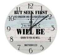 Madcolitote Grande horloge murale religieuse chrétienne de 38,1 cm, mais cherchez d'abord son royaume et son verset biblique, décoration pour bureau, décoration d'intérieur, mariage, anniversaire
