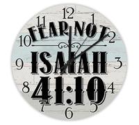 Madcolitote Grande horloge murale religieuse chrétienne en bois 25,4 cm Fear Not Isaiha 41 10 verset de la Bible Décoration chrétienne Salon Chambre Cuisine Cadeau de Noël Anniversaire
