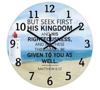 Madcolitote Grande horloge murale religieuse chrétienne en bois de 25,4 cm But Seek First His Kingdom Verse de la Bible chrétienne Décoration de salon Cadeau pour homme, femme, ami, anniversaire de