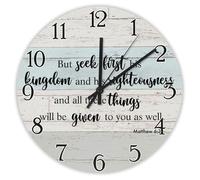 Madcolitote Grande horloge murale religieuse de 25,4 cm avec inscription « But Seek First His Kingdom And His Righteousness » - Décoration de salon - Cadeau pour homme, femme, ami, anniversaire de