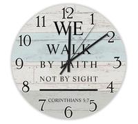 Madcolitote Grande horloge murale religieuse de 25,4 cm We Walk by Faith Not by Sight Corinthians 5:7 Jésus Bible Verse Décoration pour salon, chambre à coucher, cuisine, cadeau d'anniversaire