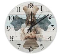Madcolitote Grande horloge murale religieuse en bois à piles 25,4 cm Crèche de Noël Croix verset Bible Décoration pour salon, chambre à coucher, bureau, cuisine, cadeau de mariage