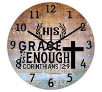 Madcolitote His Grace Is Enough 2 Corinthians 15 9 Horloge murale ronde décorative avec verset de la Bible 38,1 cm Décoration murale chrétienne pour salon, cuisine, chambre à coucher, salle de bain