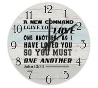 Madcolitote Horloge murale « A New Command I Give You Love One Another » - 38,1 cm - Fonctionne avec piles - Décoration murale chrétienne pour salon, cuisine, chambre à coucher, salle de bain