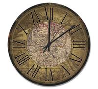 Madcolitote Horloge murale ancienne carte du monde en pin grain de bois de pin horloge murale Europe médiévale 38,1 cm antique vintage décor côtier salon chambre cuisine cadeau Noël anniversaire